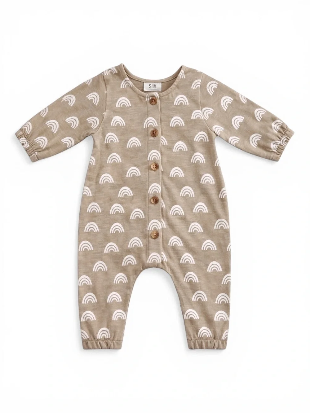 SIIX Tan Rainbow Print Button-Front One-Piece for Kids